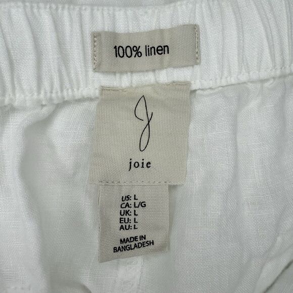 Joie Wide Leg 100% Linen Pants Large White Boho Elastic Waist Pull On Cropped - Picture 6 of 8